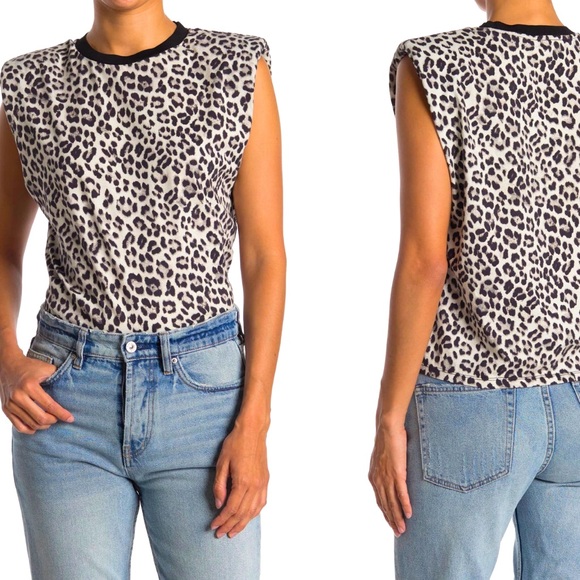 Alice + Olivia Braxton Leopard Print Crop Muscle T-Shirt - Picture 1 of 3